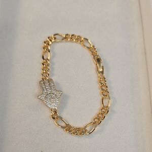 Rose Gold Filled Hamsa Bracelet with Silver Accents 7"